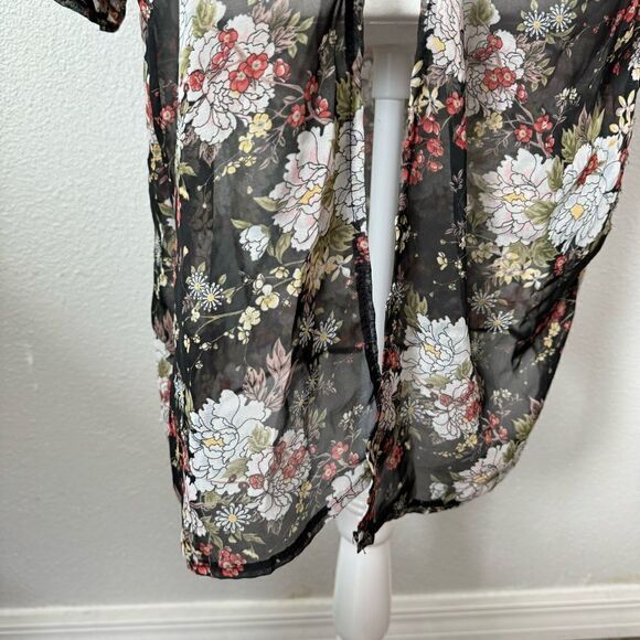 Mudd Black Floral Kimono Sheer Boho Shabby Chic - Picture 8 of 13